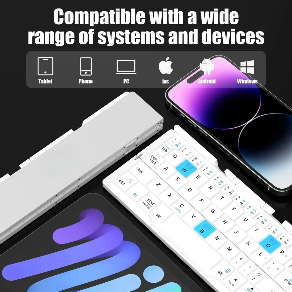 Folding Mini Wireless Keyboard with Three Bluetooth and Stand for Tablet Phone Laptop Bluetooth Keyboard for Android IOS Windows