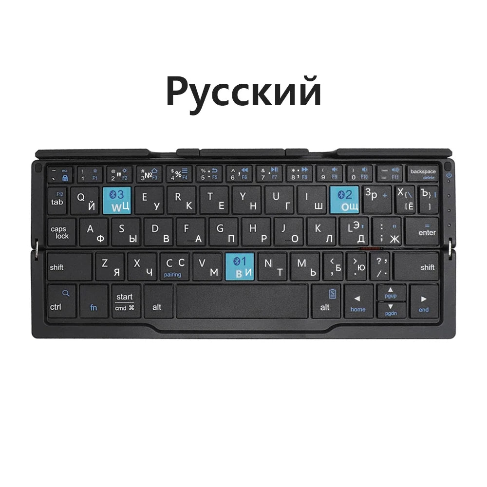 Folding Mini Wireless Keyboard with Three Bluetooth and Stand for Tablet Phone Laptop Bluetooth Keyboard for Android IOS Windows